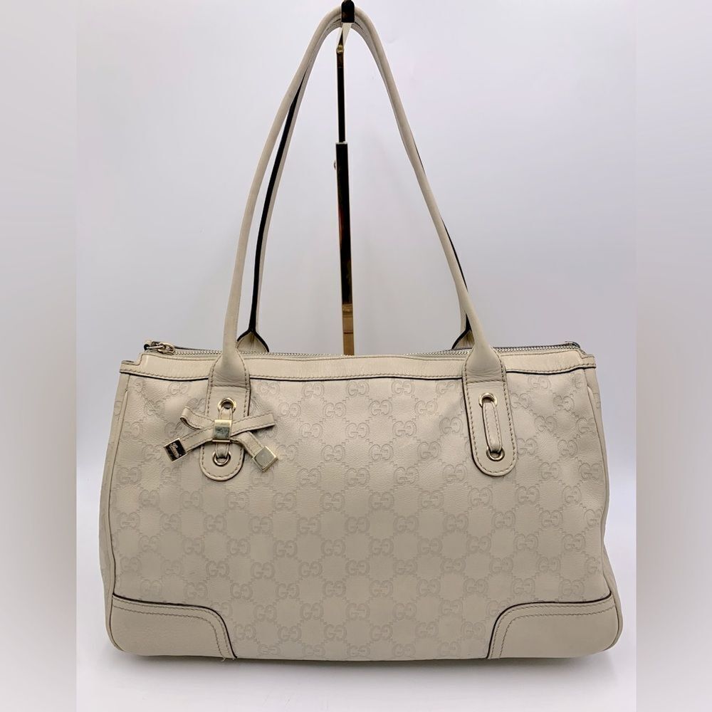 Auth Gucci Cream White Guccisima Leather Princey Shoulder Bag